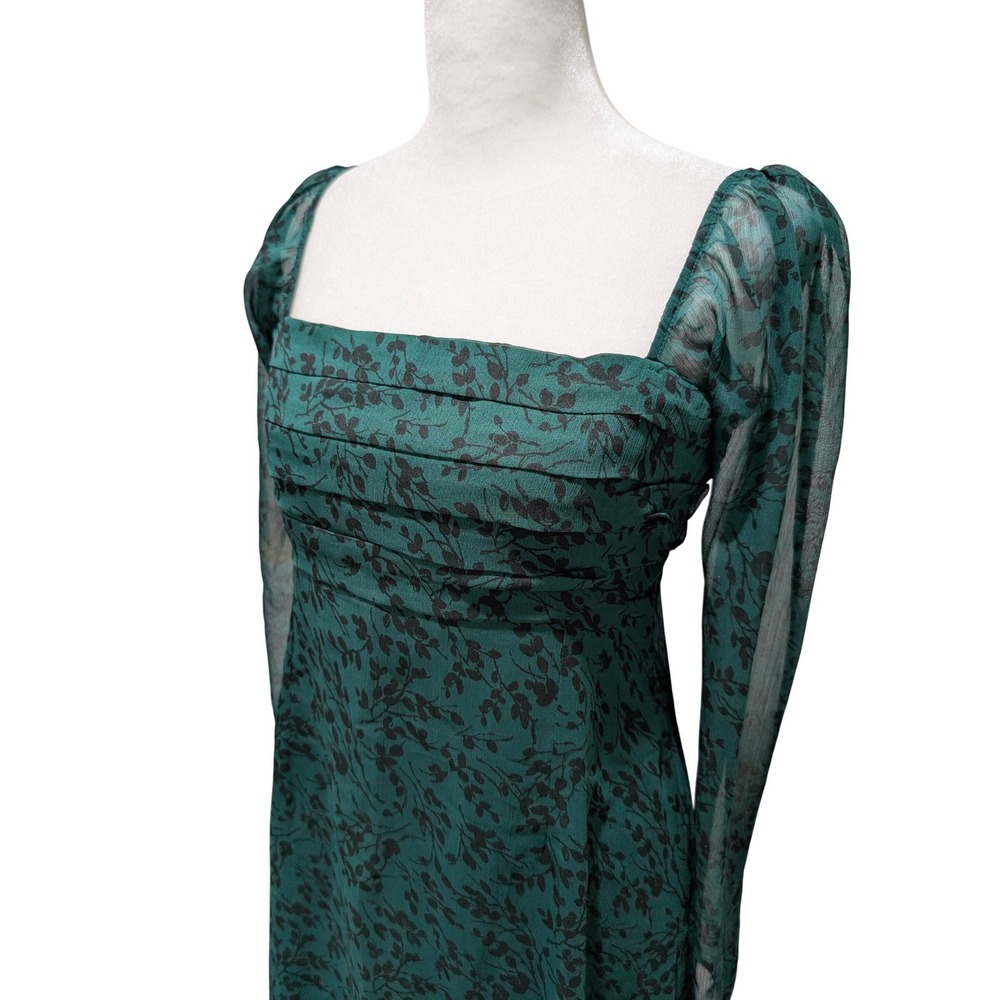Fairy Grunge Green Black Floral Print Square Neck Long Sleeve Maxi M Abercrombie